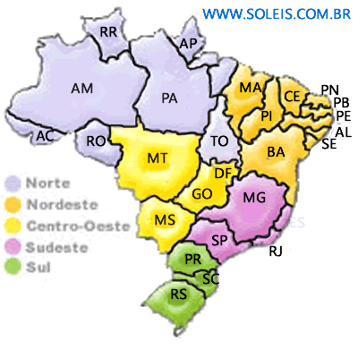Mapa do Brasil com links para os estados